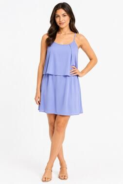 Vestique Women's Pale Blue Pleated Flowy Sleeveless Sundress - Size Large EUC